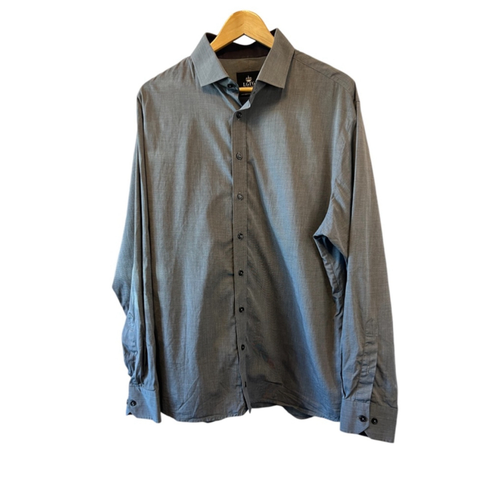MENS LGFG Grey Button Up Collared Long Sleeve Dress Shirt XL